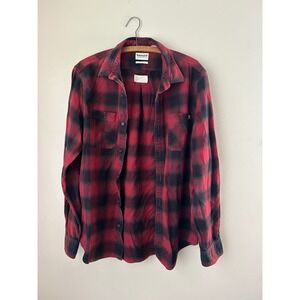 Timberland Flannel Shirt Mens L/G Red Black Plaid Button Up Long Sleeve